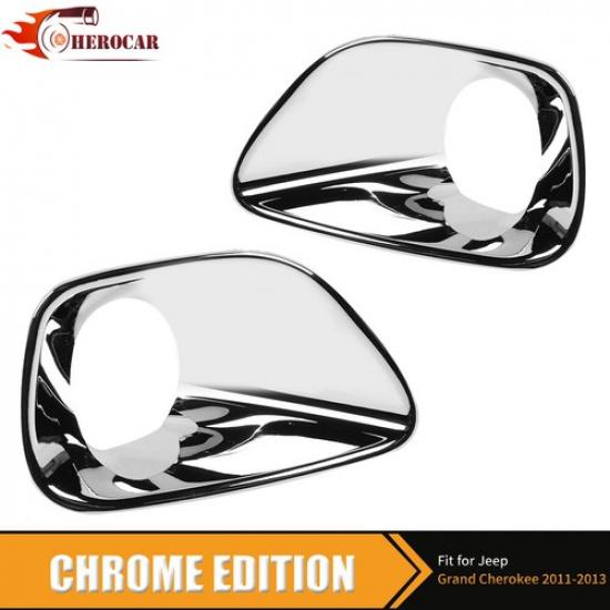 

Chrome Front Fog Light Lamp Covers Decor Bezels For 2011-13 Jeep Grand Cherokee