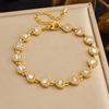 DIEYURO 316L Stainless Steel Colorful Zircon Heart Flower Bracelet For Women Fashion Luck Chain Gold Plated Waterproof Jewelry