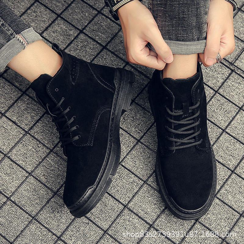 Men's Black Lace-Up Round Toe Winter Martin Boots