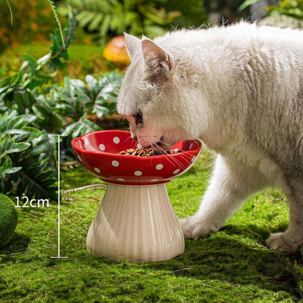 Red Mushroom Cat Food Bowl Ceramic Neck Protection Cat Bowl Multipurpose Cat Food Basin