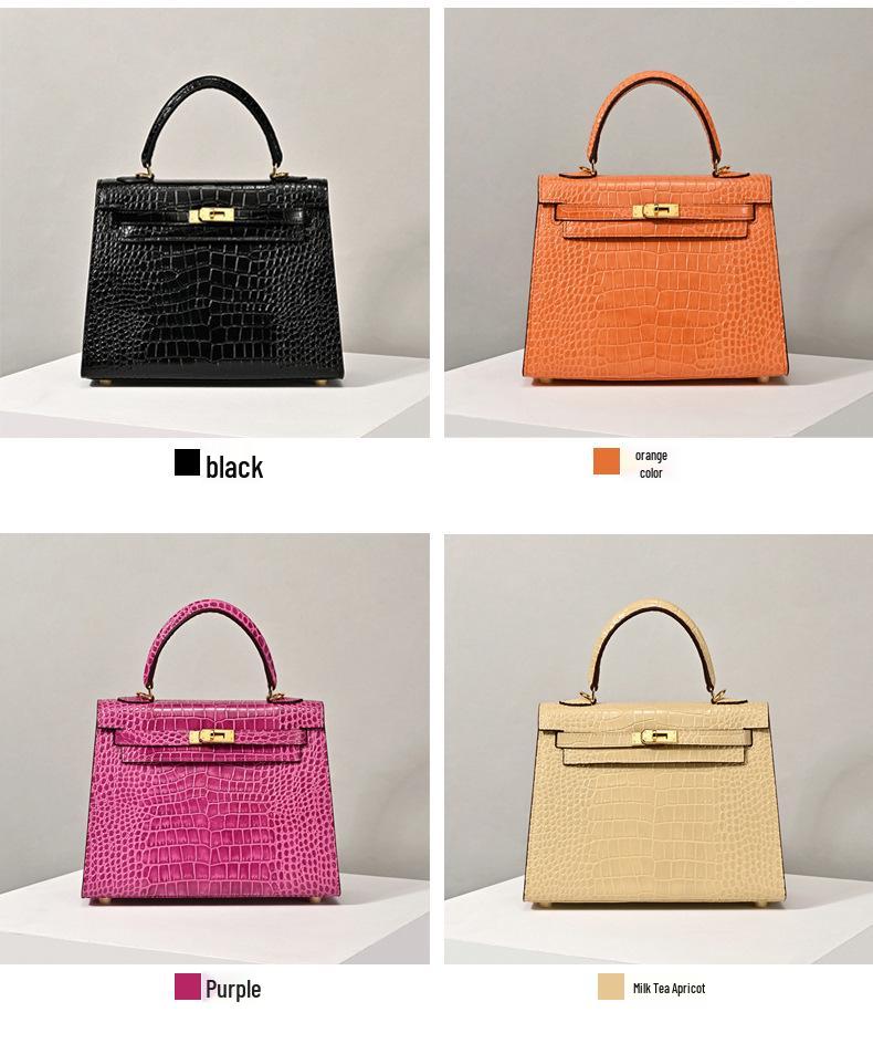 Matte Crocodile Pattern Genuine Leather Kelly Bag - Versatile Handbag, Shoulder, and Crossbody Style