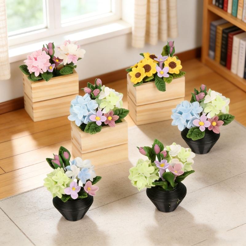 1/12 Miniature Potted Flower Model Figurine For Doll House Scene Display Accessories Microlandscape Setting Props