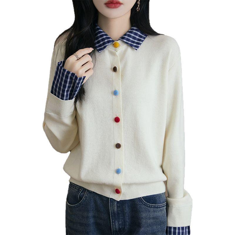 Women's Plaid Color Block Knit Cardigan Sweater - Early Spring Collection