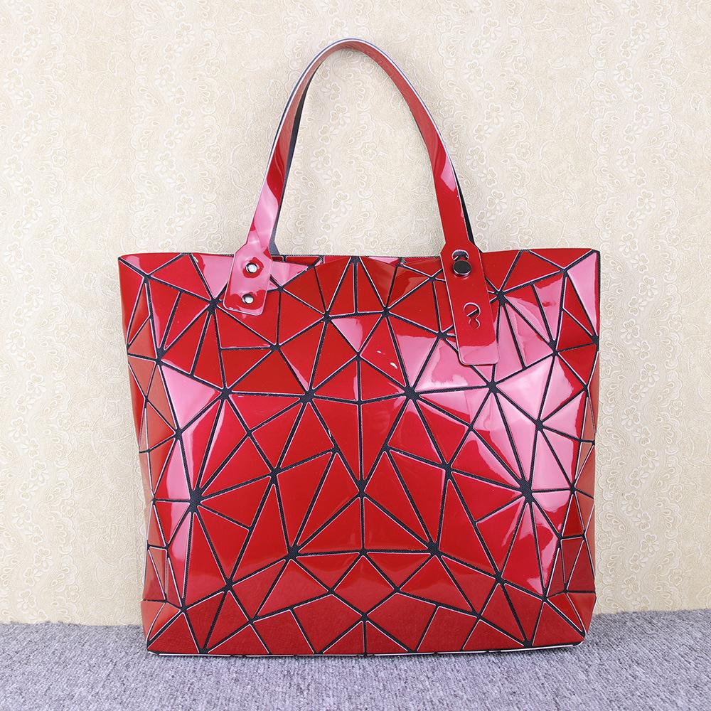 Tide Tote Bag New Geometric Rhombus Glossy Large-capacity Handbag Women's Changeable Folding Deformation Shoulder Bag