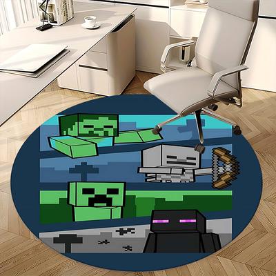Minecraft Characters Chair Mat Round Rug-Office Carpet, Machine Washable, Non-slip, Suitable for Living Rooms, Bedrooms
