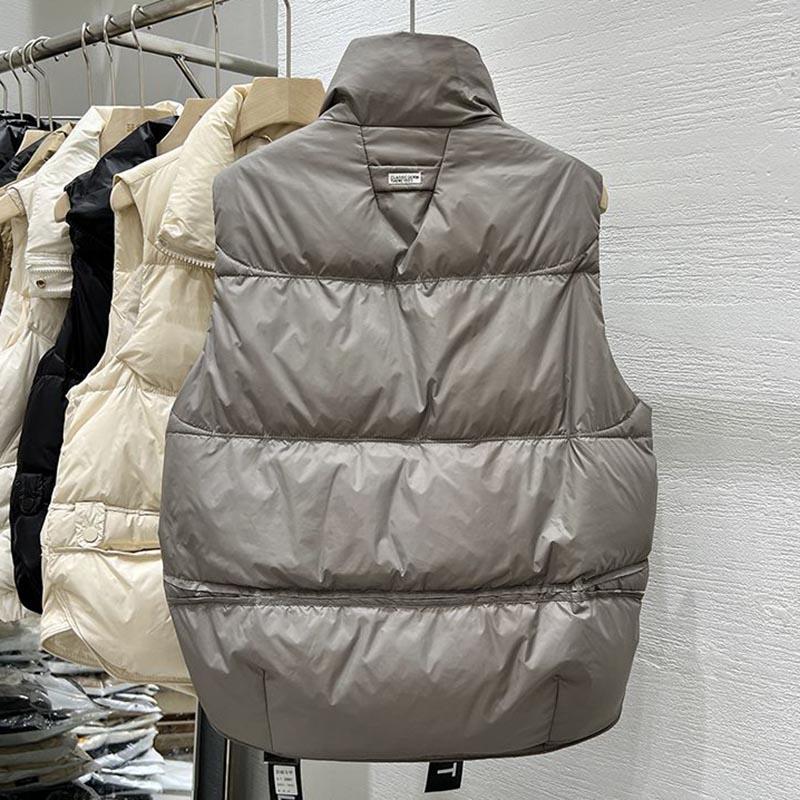 Down Vest Women Winter Windproof Thickened Cotton Sleeveless Jacket Vest Standing Collar Versatile Solid Color Padded Jacket