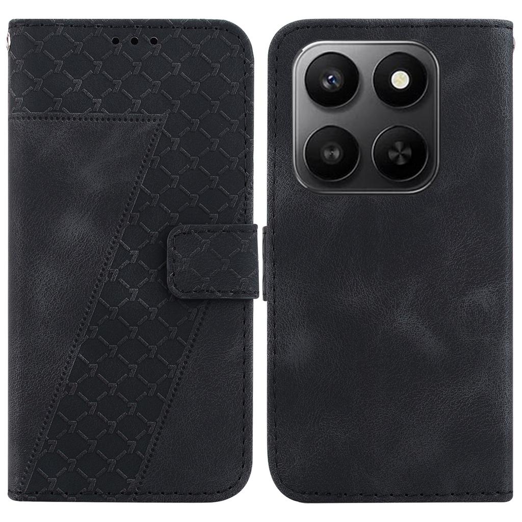 For Honor 400 Smart 5G/4G/X7d 4G Stand Case 7-Shaped Pattern Imprint Leather Phone Cover with Strap