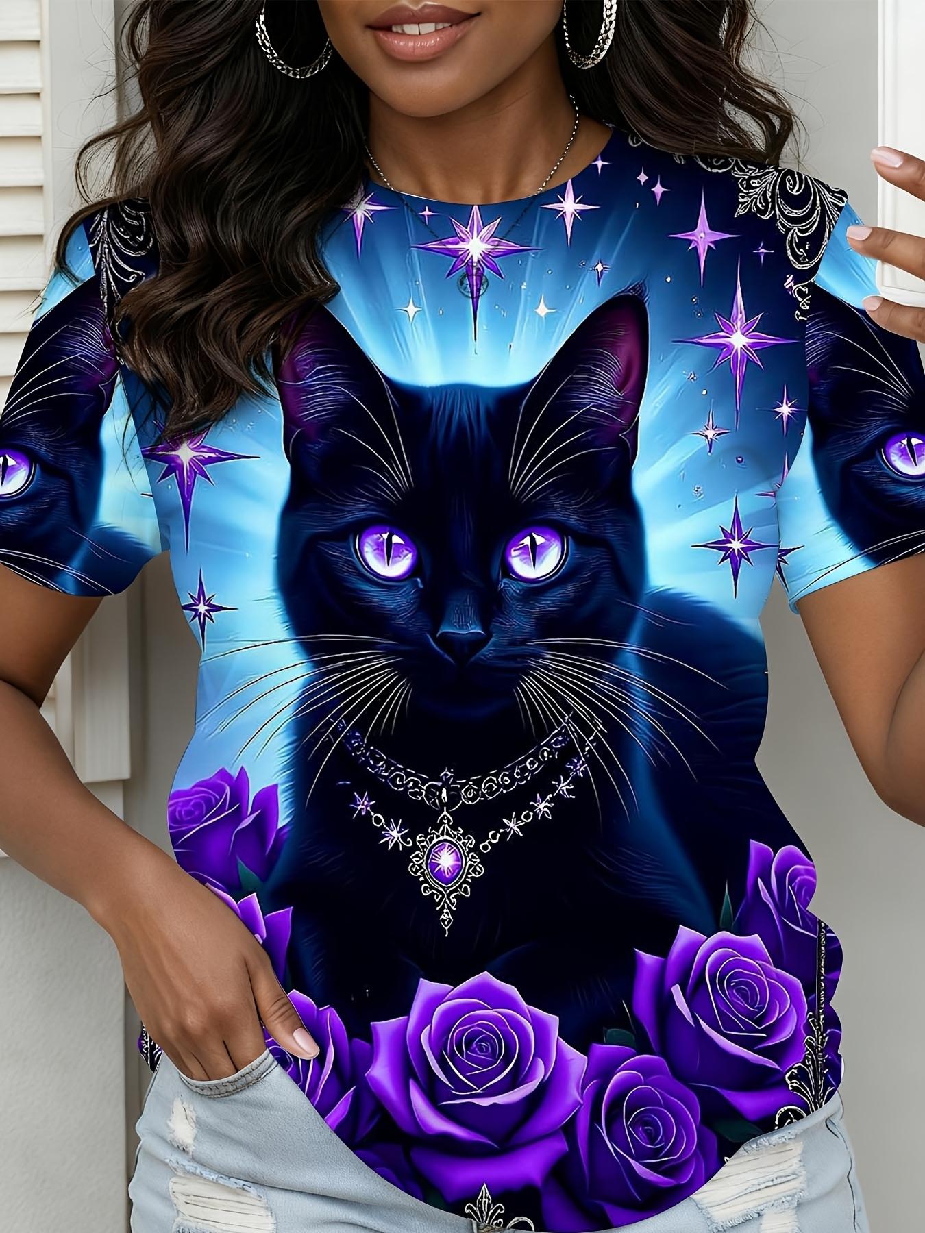 

Night Background Purple Eyed Black Cat And Rose Pattern Women S Clothing S дубильная кора