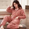 Pigiama Extra Spesso Donna Autunno Inverno 100% Cotone Loungewear Imbottito Tuta per la Casa di Mezza Età Scollo a V Fantasia Pigiami