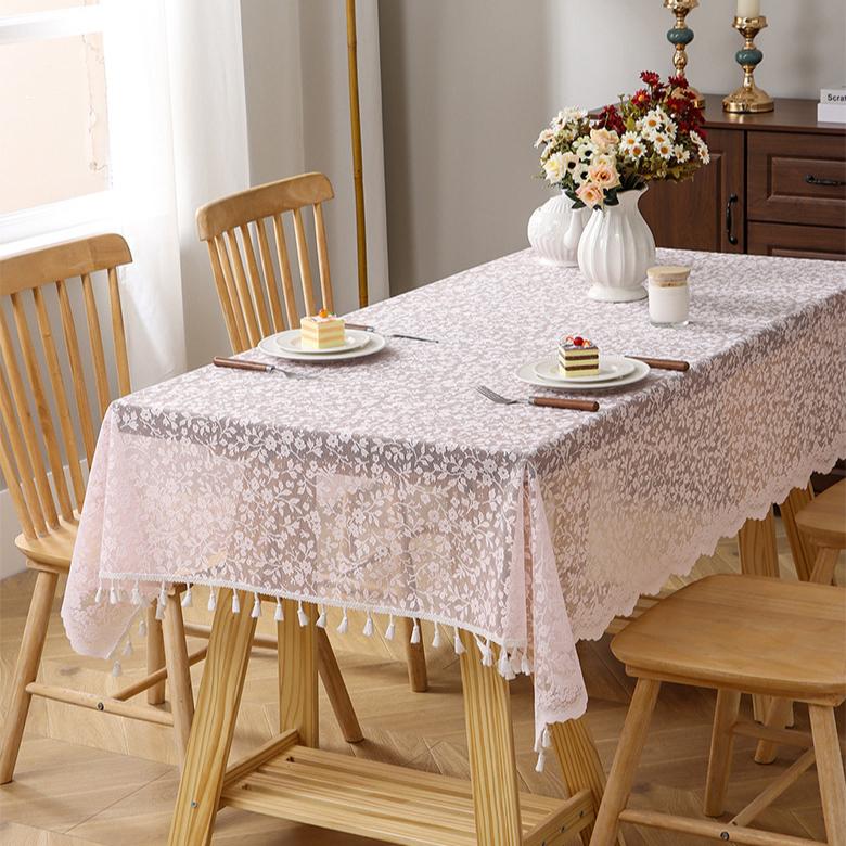 Elegancki obrus z koronką w kształcie feniksa - Poliester, Prostokątny z falbanką, Idealny na wesela, urodziny, baby showers i rocznice