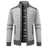 Men's Stand Collar Long Sleeve Warm Jacket Loose Plus Velvet Thickened Color Block Cardigan Sweater