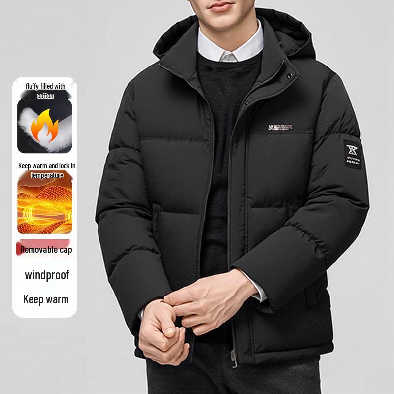 Herren Kapuzenjacke mit Baumwollfüllung: Lässiger, warmer, kurzer Wintermantel für Väter mittleren Alters, Neue Kollektion 2025