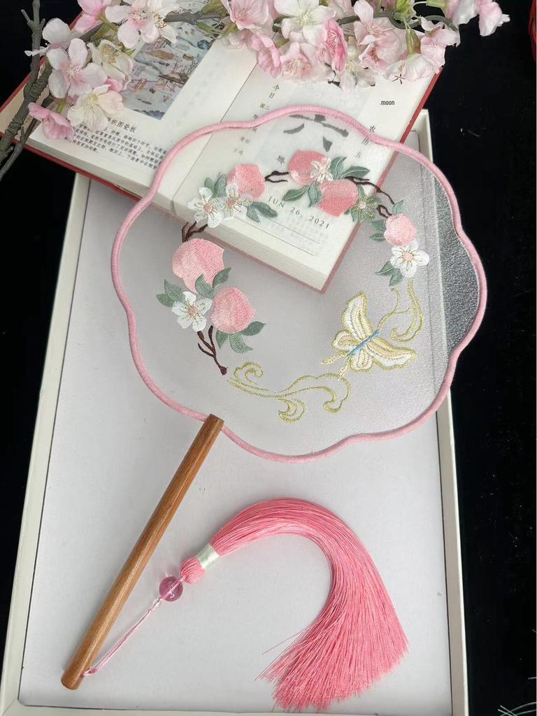 Ancient Style Chinese Embroidered Round Fan for Hanfu and Cheongsam
