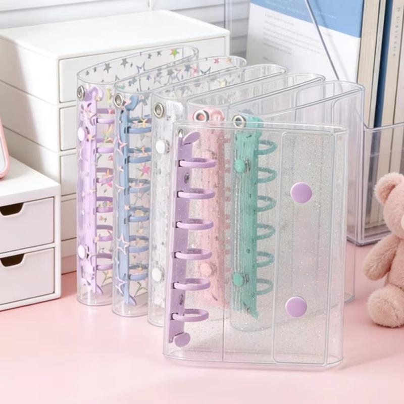 A7 Budget Binder Cover Clear Glitter PVC Binder Refillable Notebook for Photos Pictures Albums Organizer Planner Folder