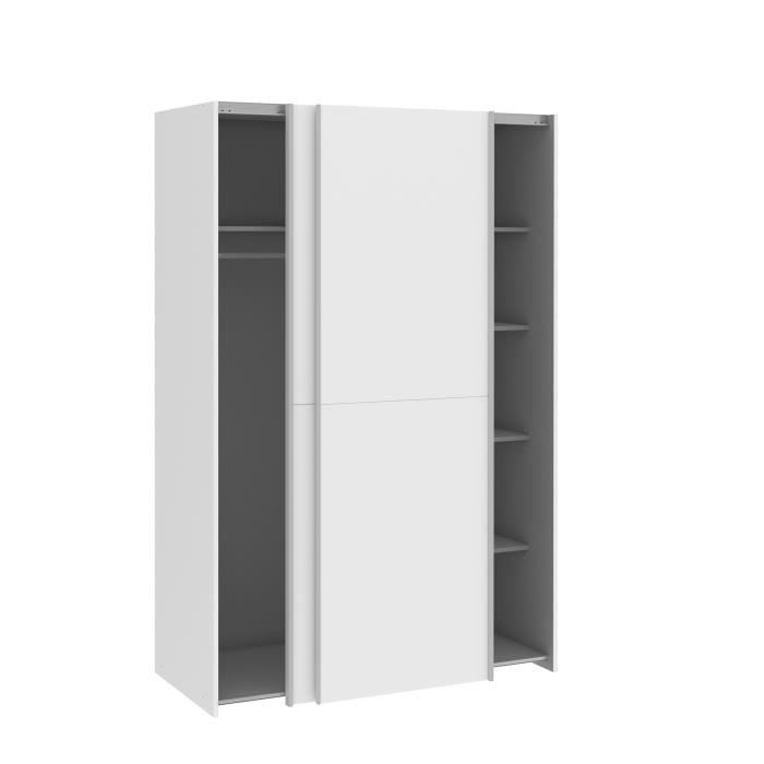 Wardrobe with 2 Sliding Doors - Matt White - L 120 X D 61.2 X H 190.5 Cm - OZZULA