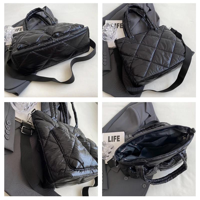 Geantă de umăr tip poștaș din bumbac căptușit pentru femei, geantă de iarnă spațioasă din puf, capacitate mare, ultraușoară, modă zilnică, nou