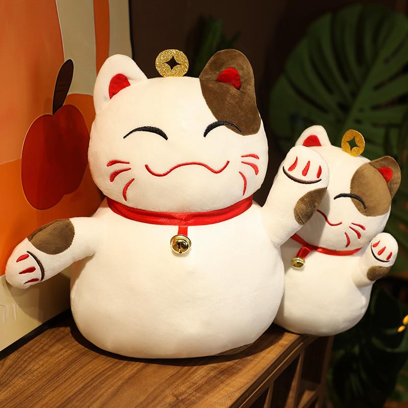 25/35cm Cat Doll Stuffed Smiling Fortune Cat Soft Animal Plush Little Bell Dressed Standing Cat Toy