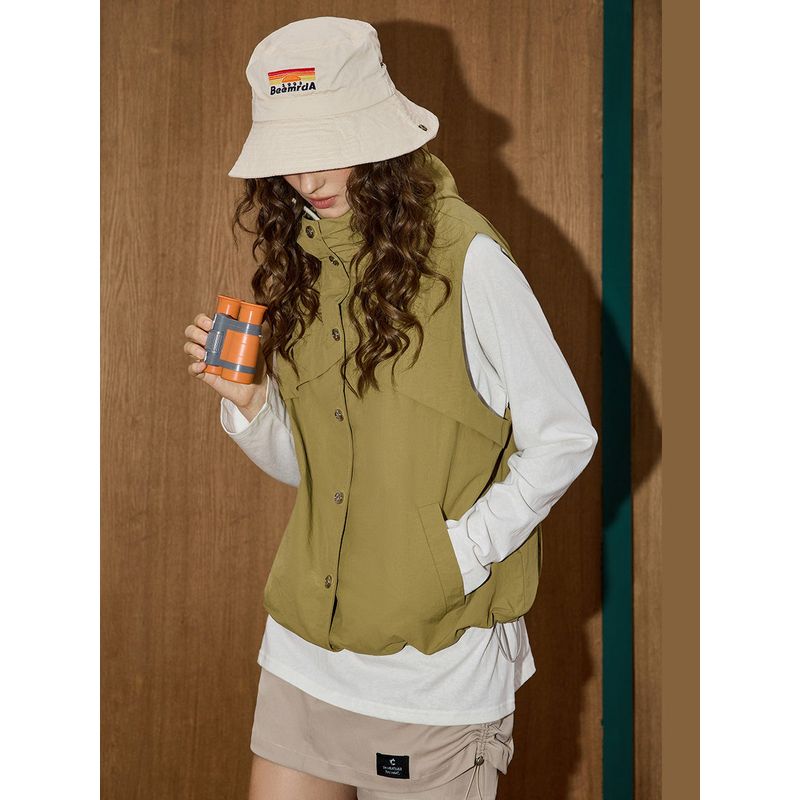 Retro Khaki Lazy Style Design with Contrasting Colors Coolhut2025 New Autum Women's Fashion Vest