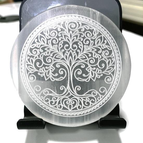 Crystal Selenite Charging Plate Wand Engraved Flower of Life for Reiki Healing Crystal, Meditation and Cleansing The Negative Energy