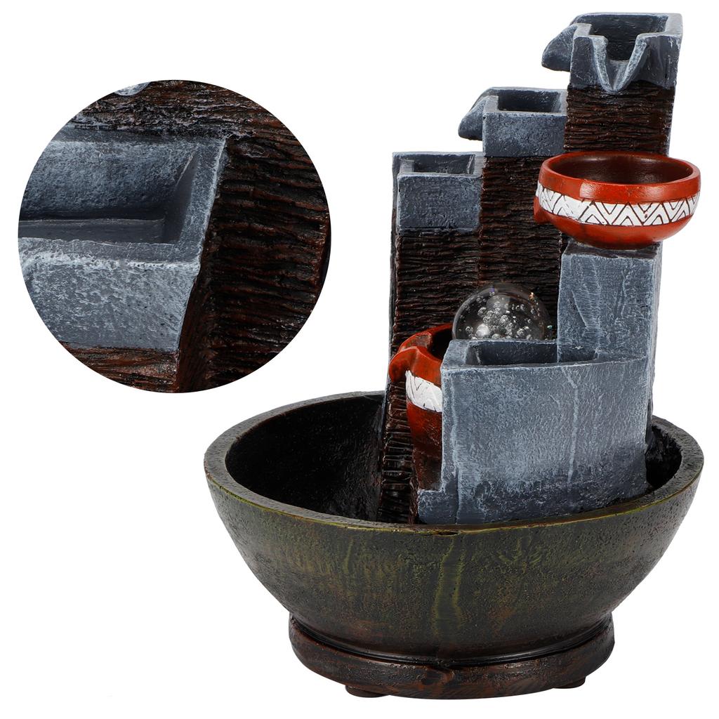 LED Tabletop Water Fountain Resin Desktop Crafts Ornaments Home Decoration AccessoriesEU Plug