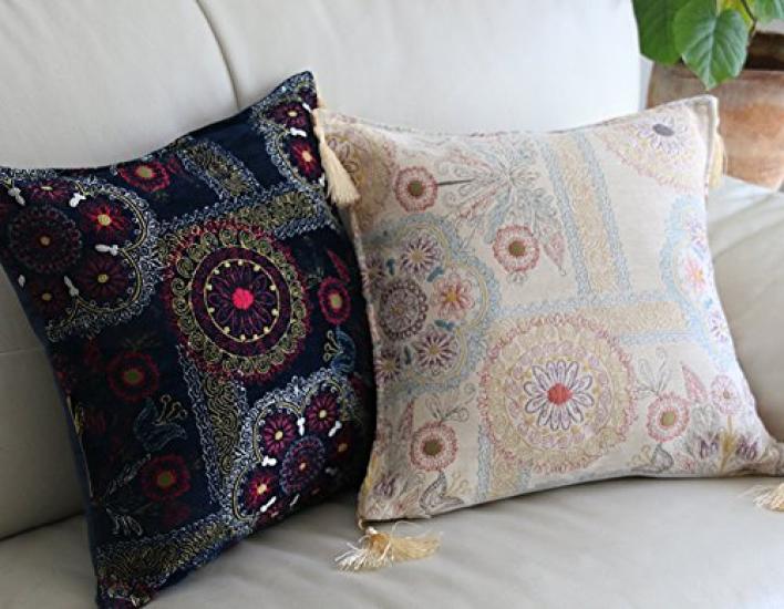 Chenille Cushion [Turkish Design] Cover, 45cm, Samarkand/Navy (f48samarkand_navy)