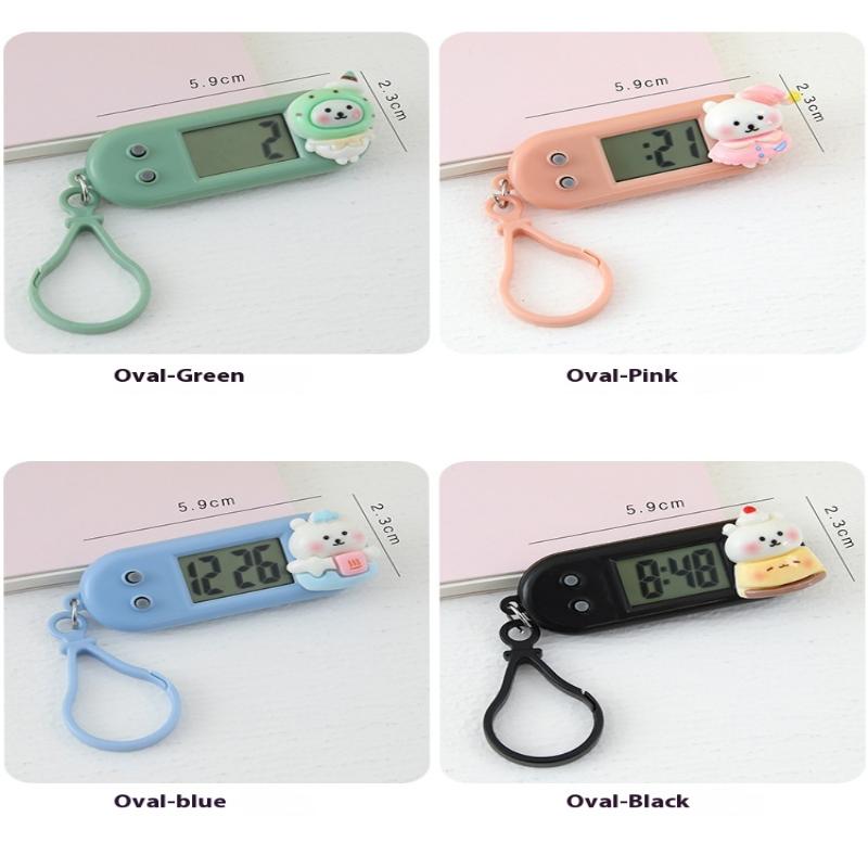 Portable Electronic Clock Keychain Mini Pocket Electronic Oval Hanging Watch Digital Table Time Date Display Clock For Student