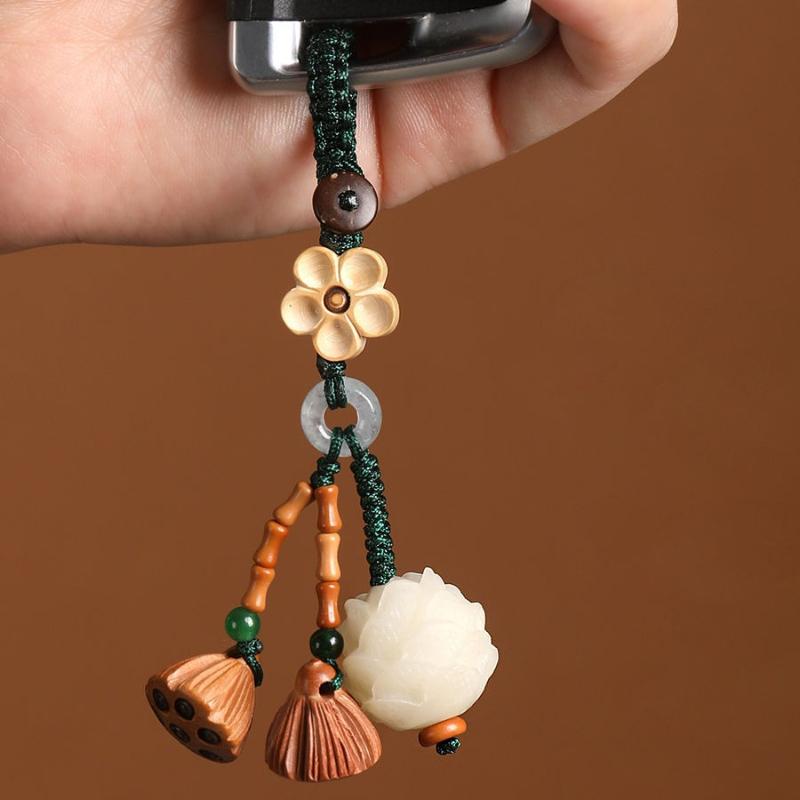1Pc Bodhi Lotus Car Keychain Exquisite Pendant Jewelry Mahogany Mobile Phone Lotus Pod Pendant Men's and Women's Mobile Phone Chain Pendant