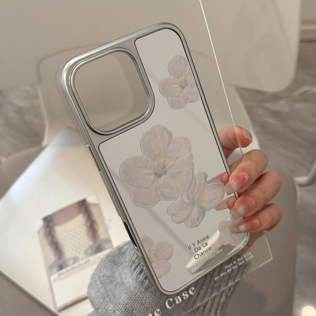 Mirror Blue Flower Case for iPhone 13 iPhone 15 iPhone 16 Pro Max