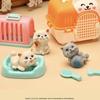 Mini-Tierkatze-Hund-Figur Spielset, Rollenspiel-Tierpflege-Spielzeugset mit Käfig-Futterzubehör für Kinder