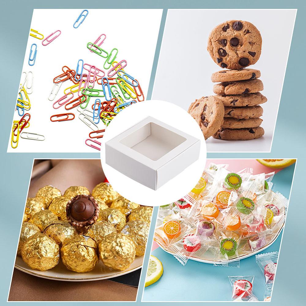 20pcs Paper Candy Boxes Bakery Box with PVC Clear Window for Party Wedding Baby Shower Square White 9.5x9.5x3.5cm