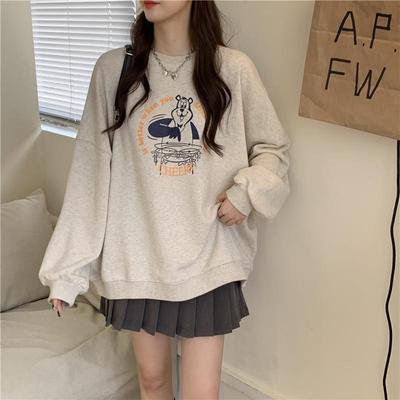 Women Long Sleeve O Neck Loose Pullovers Female Tops Solid Color Sweatshirts