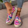 Kvinner Etniske regnbue-lerretssko Høstnye Uformelle Daglig Flate Damesko Rund tå Flerfargetrykk Snøresko