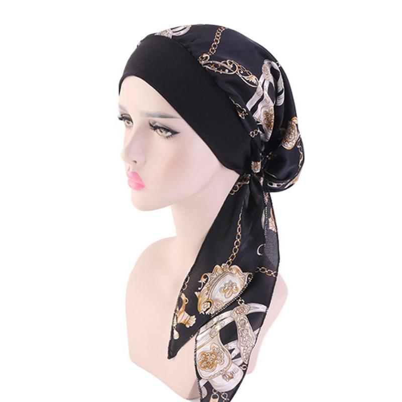 Neu Elastische Mode Turban Hut Druck Frauen Warme Winter Kopftuch Motorhaube Innere Hijabs Kappe Moslemisches Hijab