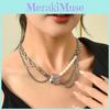 Elegant Layered Chunky Chain Necklace With Heart Shape And Pearl Detailing For Women