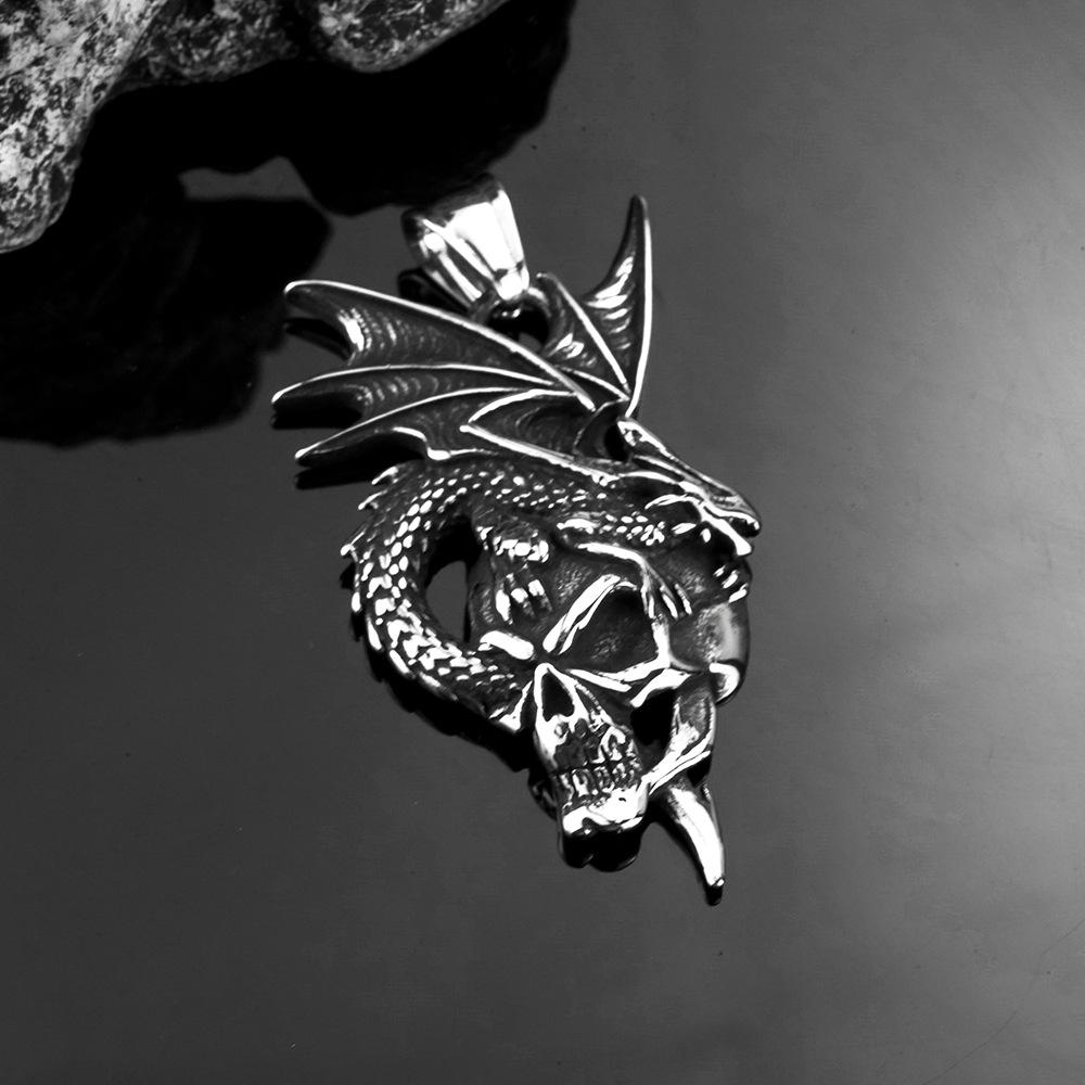 Vintage Dragon Skull Pendant Stainless Steel Men's Necklace