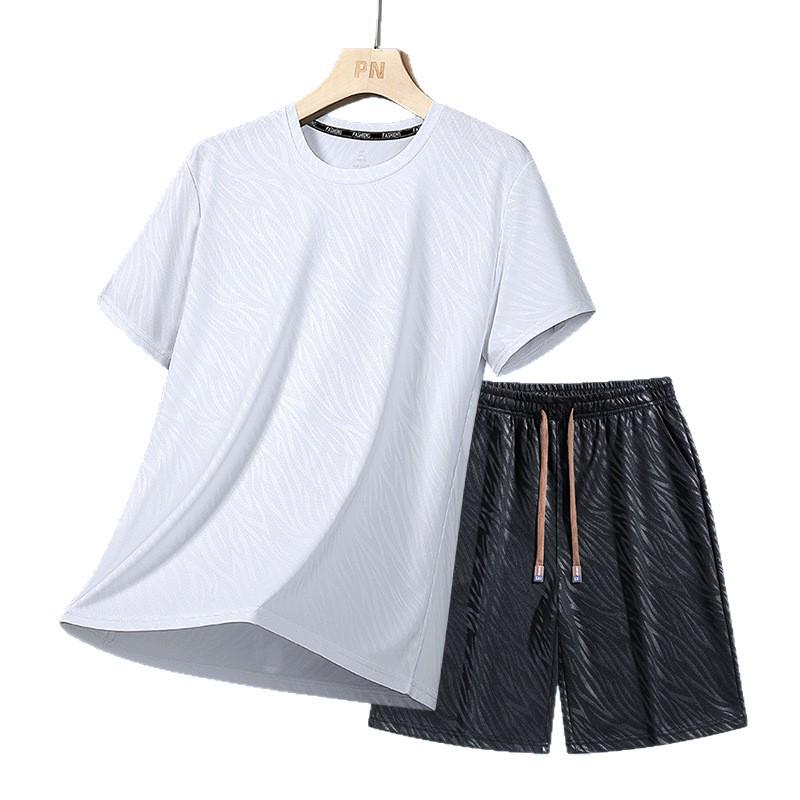 Men's Summer Quick-Dry Ice Silk Sports Set: Loose Round-Neck T-Shirt & Shorts