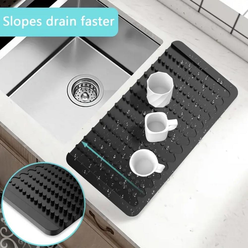 Silicone Drainage Mat Water-Draining Mat Kitchen Counter Silicone Drying Mat Dishware Ramp Drainage Mat