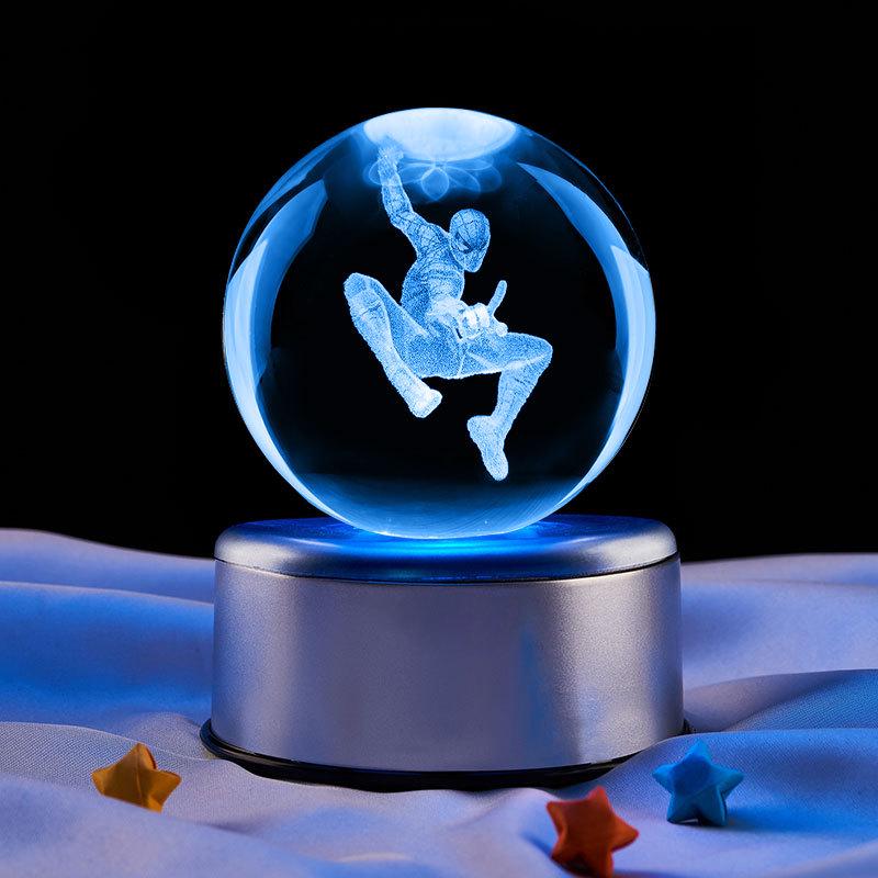 Spider-Man 3D Laser Engraved Glowing Crystal Ball Night Light Ornament
