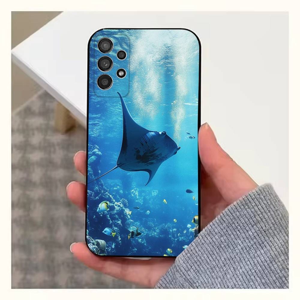 Manta Ray Ocean Animal Phone For Samsung S22,S25,S24,S23,Ultra,FE,Plus,S21,S20,S10,S9,Lite,Soft Silicone Black