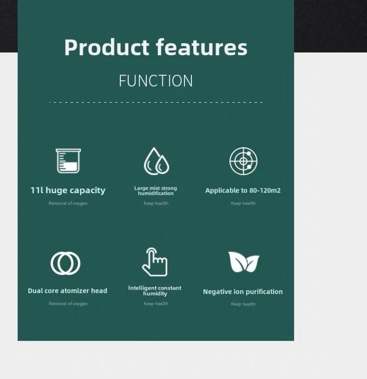 220V Intelligent Electric Humidifiers 11L 1000ML/H LCD Touch Screen Control Commercial Market Spray Humidifier Vegetable Wooden