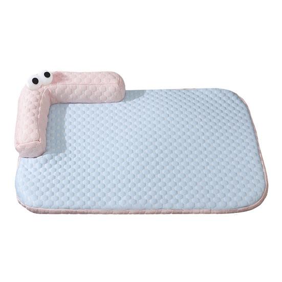 

Dog Cooling Mat Ice Silk Cooling Pet Mat Bed Breathable Summer Pet Sleeping Pad with Neck Support Pillow for Small Dogs Cats S синій