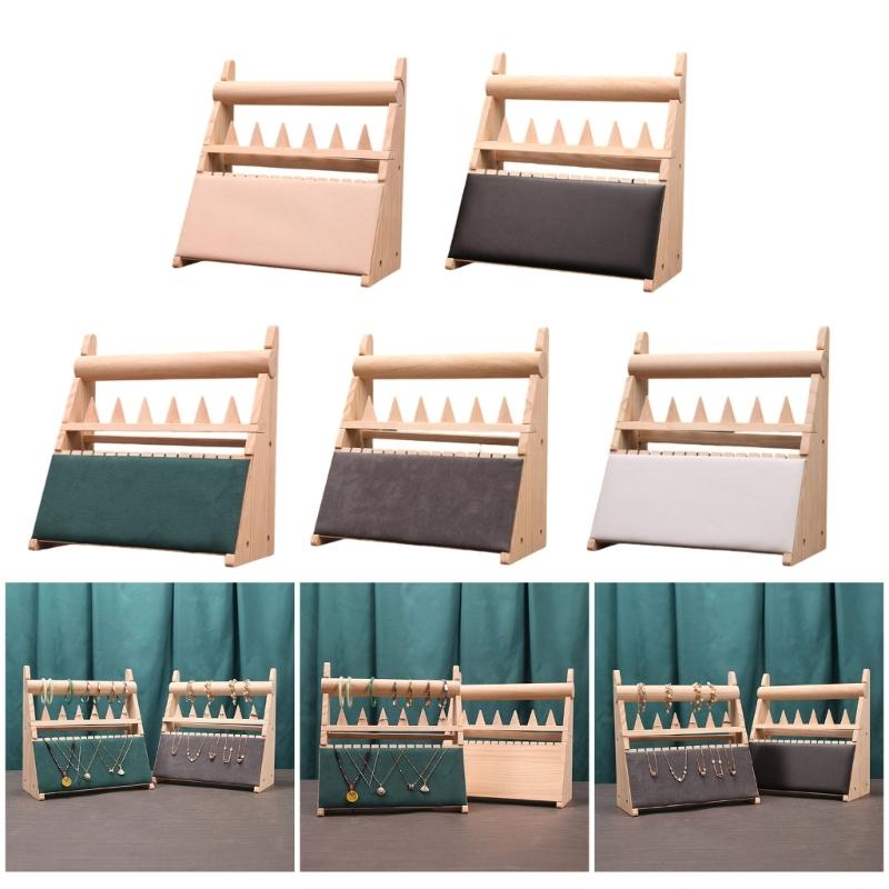 Elegant Wood Rings Holder Necklace Display Stand Fashionable Jewelry Display Rack Wood Texture for Jewelry Organization