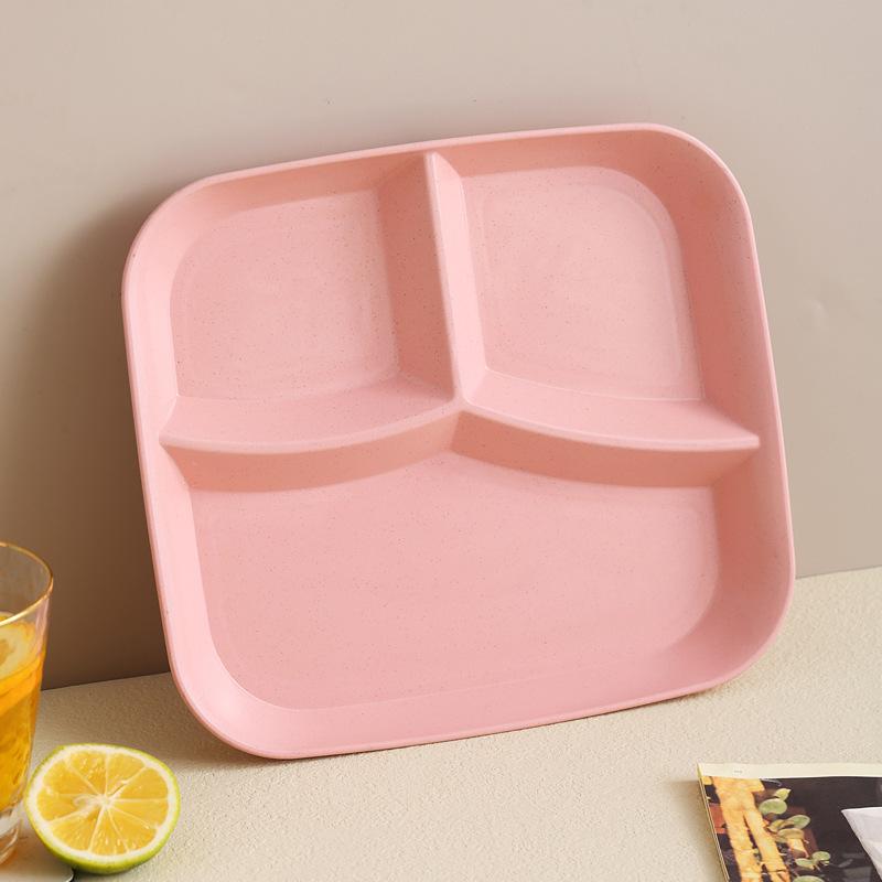 Cute Wheat Straw Divided Plate, 3-Compartment, Drop-Proof, Heat-Resistant - Perfect for Home or Kindergarten Baby Meals