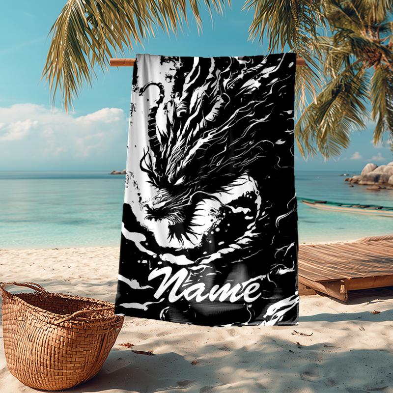 Custom Name Ultra-Soft Beach Towel with Dragon Theme,Ideal for Pool - Camping, Diving - Perfect Travel Essential, Vibrant Beach Towel.