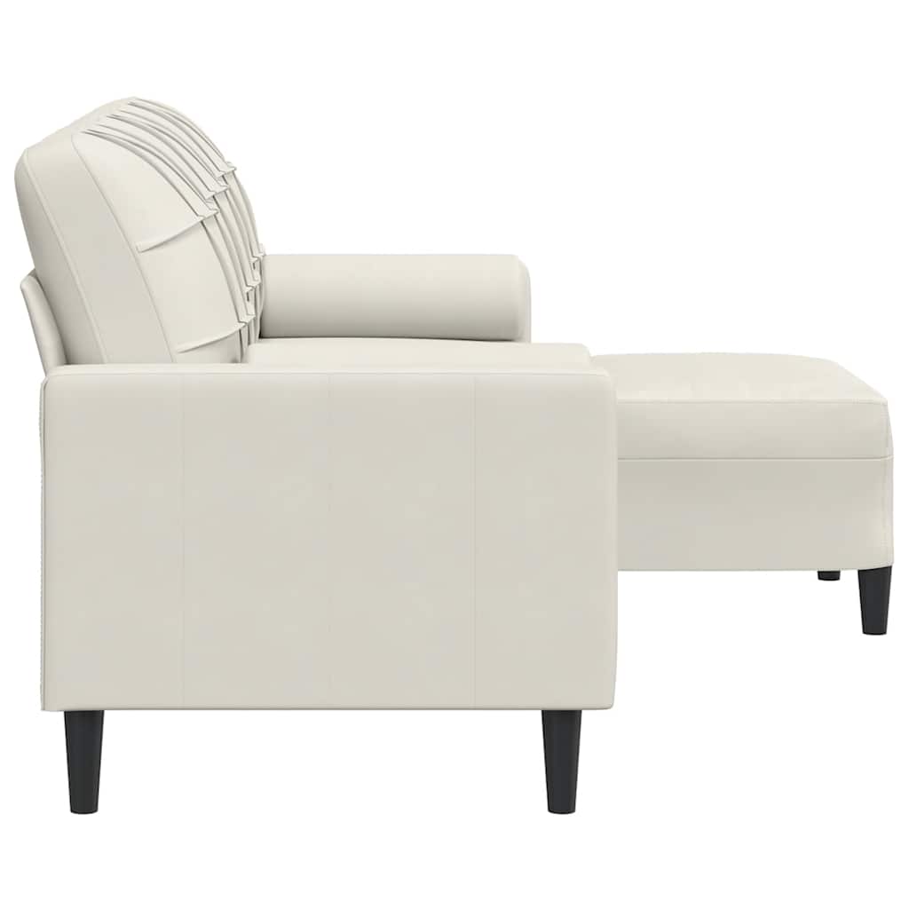 3 Seater Sofa with Footstool Cream 180 cm Velvet