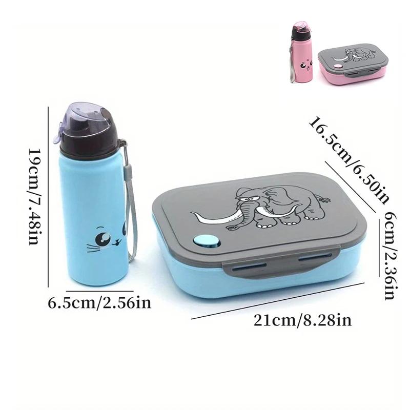Cartoon Elephant Bento Box Water Bottle Set Portable Cute Microwave Divided Lunch Box Tableware For Back To School Outdoor Work