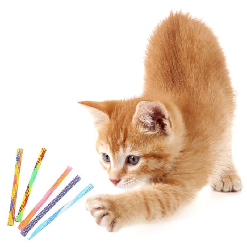 25Pcs Kitten Chew Toy Teething Soft Woven Cats Toy Interactive Attractive Woven Tube Shape Teething Toy
