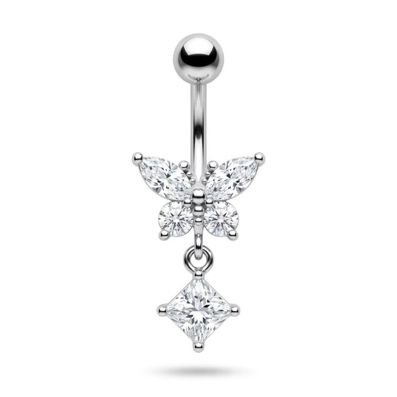 1Pcs14G Stainless Steel Ladies Navel Ring With Copper Zirconia, Simple And Stylish Piercing Jewelry