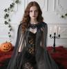 Halloween Black Feather Cloak Mesh Cloak Mid Length Dress for Stage and Performance Costumes Halloween Costume Decoration
