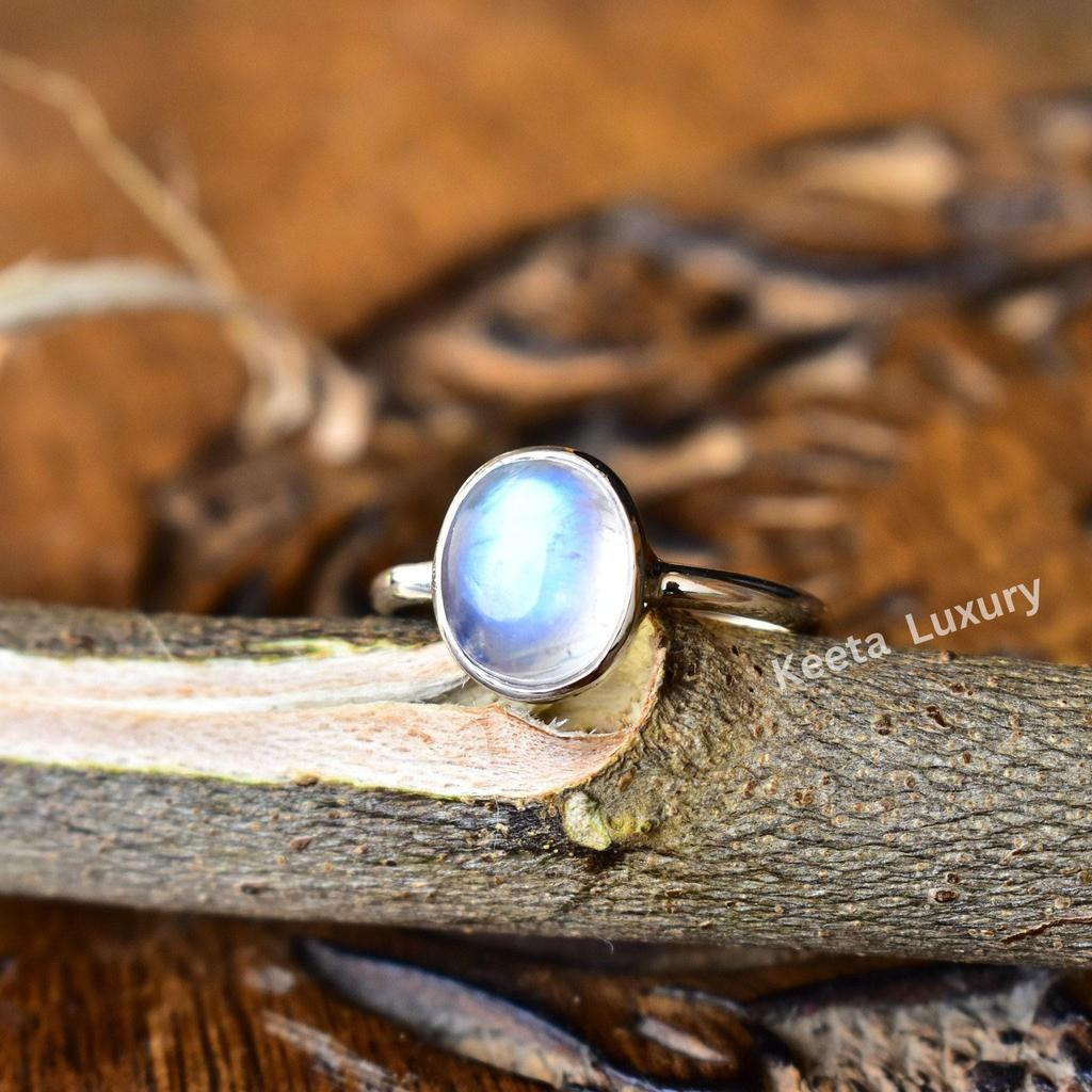 Rainbow Moonstone Ring , Blue Fire Moonstone Ring, Handmade Sterling Silver Ring , Christmas Gift for Her, Promise Ring , Anniversary Ring